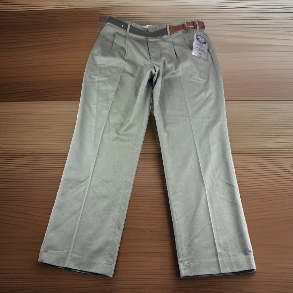 Vintage Knights Bridge Pleated Khakis Men 36x30 Green Made in USA Pants Belt NEW
